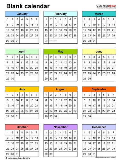  full year calendar designed for printing on one page calendar