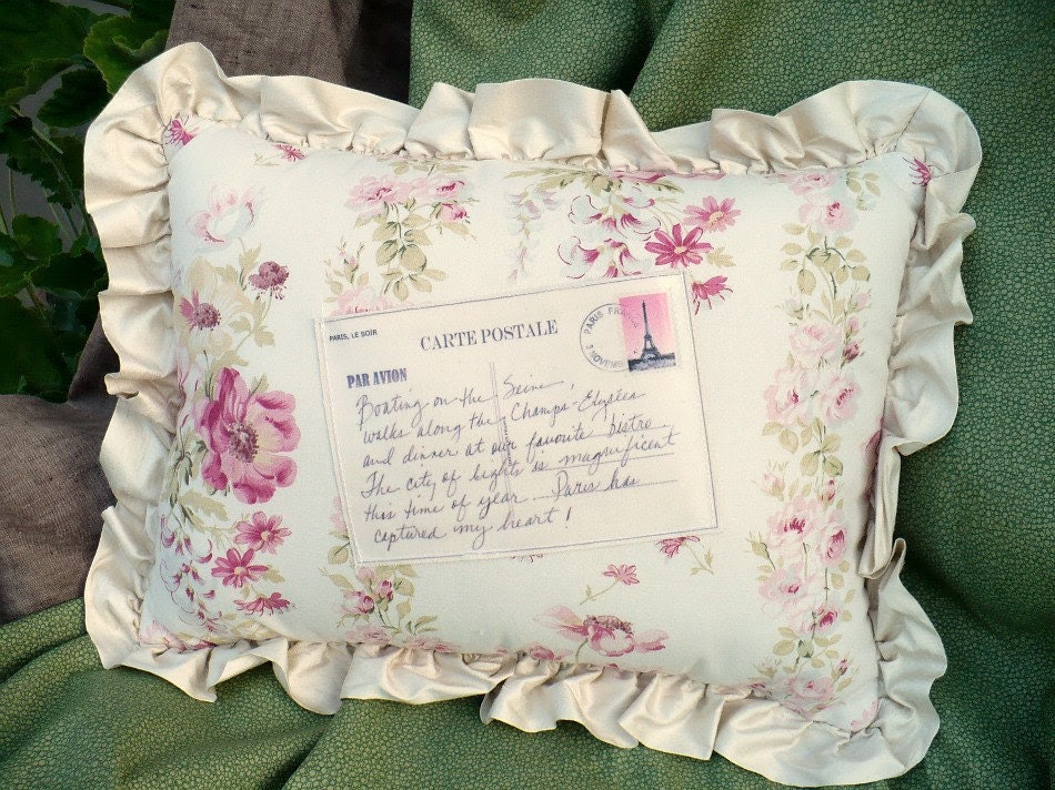 Shabby Chic Paris pillow vintage floral by TwoSparrowStudio