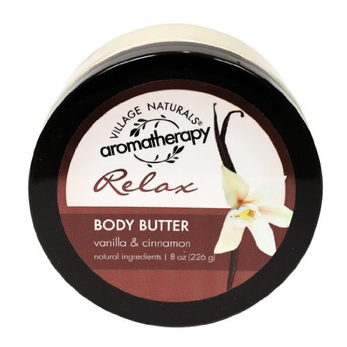 Village Naturals Aromatherapy Relax Body Butter, Vanilla and Cinnamon 8 oz.