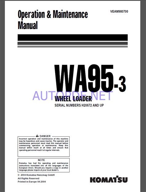 eBook Komatsu Wa95 3 Wheel Loader Operation Maintenance Manual