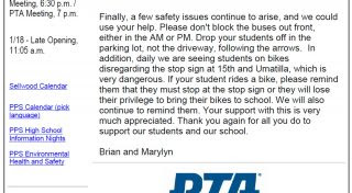 Excerpt from Sellwood Middle School newsletter, 11-30-2016