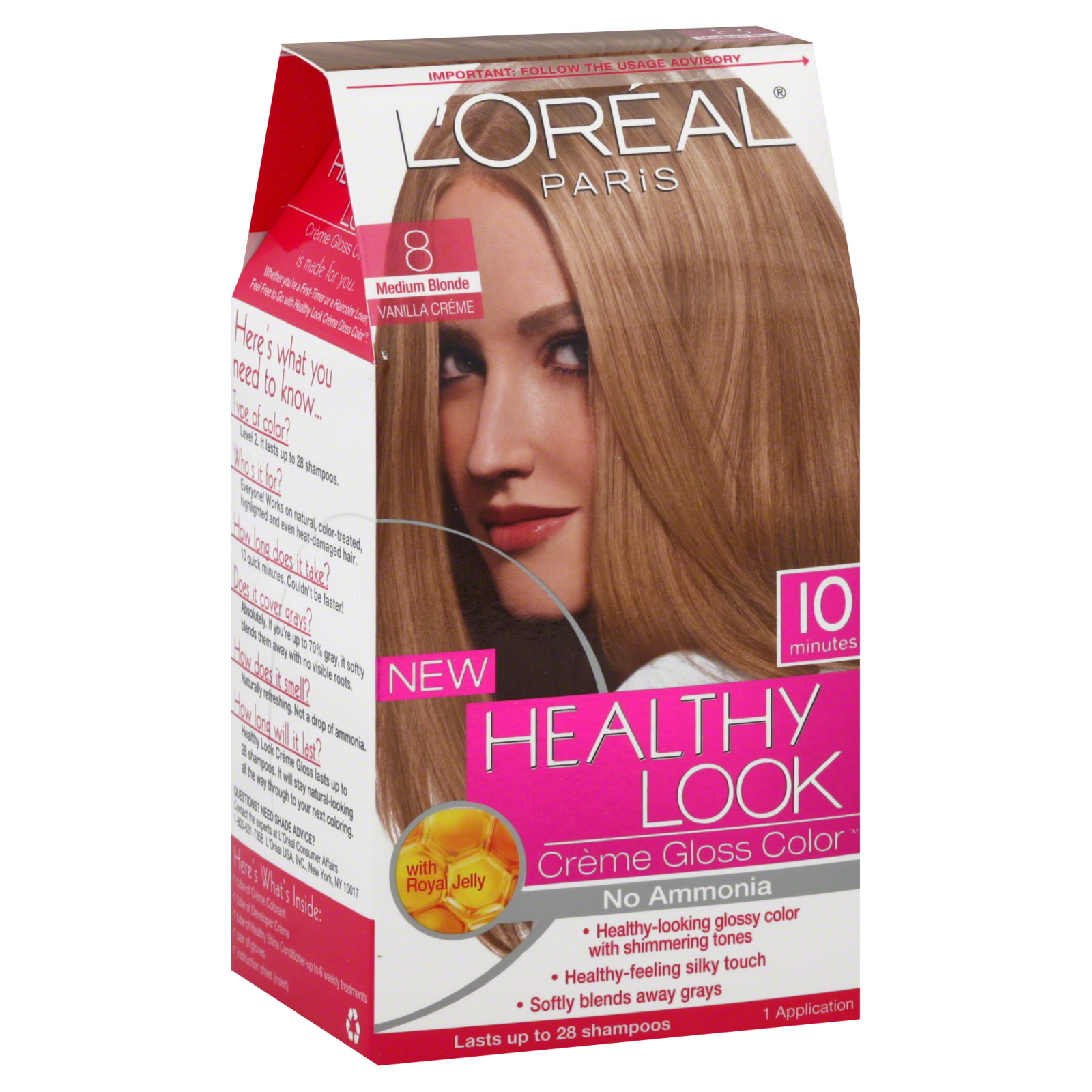 L'Oreal Healthy Look Hair Dye, Creme Gloss Color, Medium Blonde 8, 1