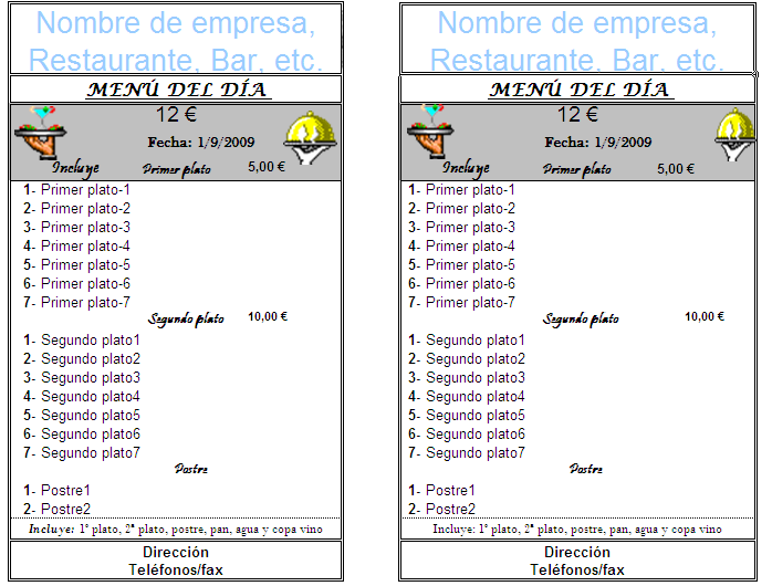 Plantilla para menú diario