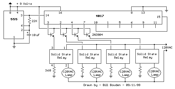 120vac Lamp Chaser Circuit Diagram And Instructions