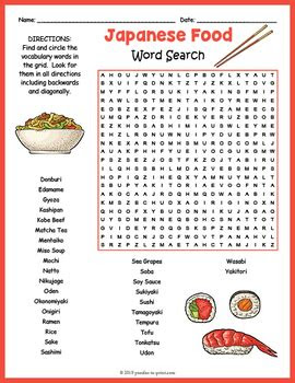  japan activity japanese food word search by puzzles to print tpt