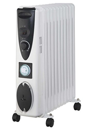 11 Fin 2500W Portable Electric Oil Filled Radiator Electrical Caravan Heater White