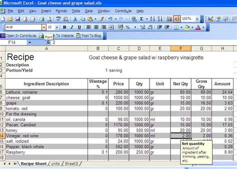 personal chef manila recipe cost excel sheet