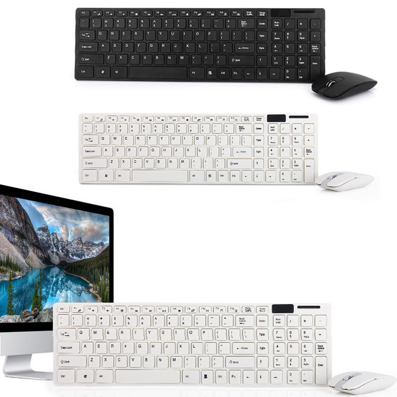 Gaming Keyboard Mouse Combo Wireless 2.4G Ultra Slim Mute Keyboard Mice Set for PC Laptop Desktop FKU66