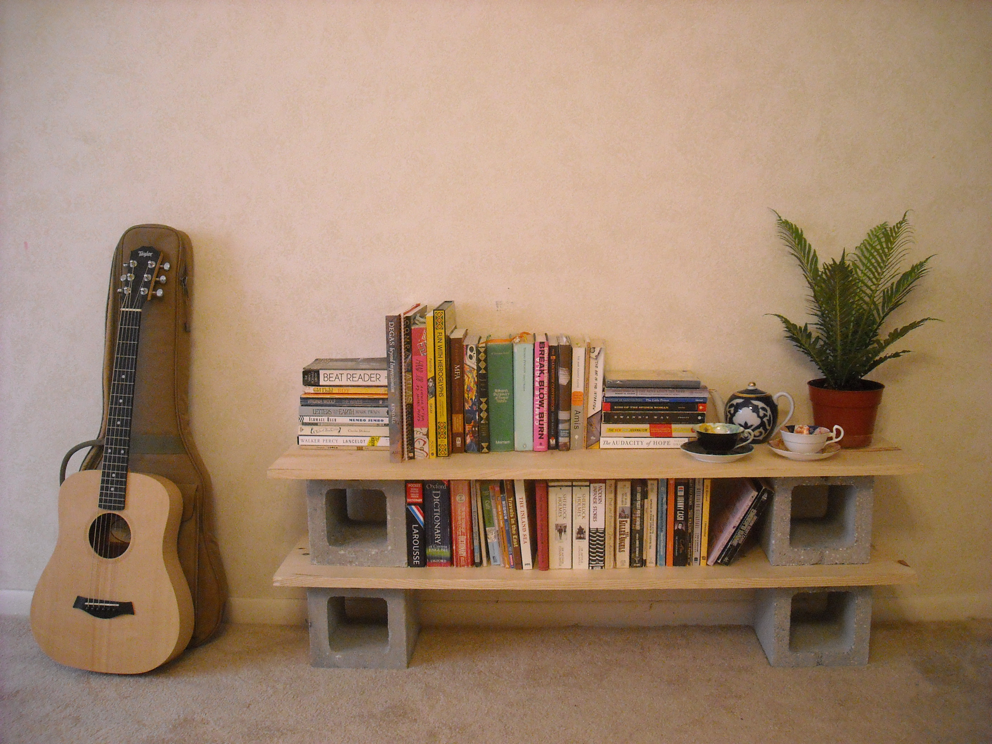 diy cinderblock / wood shelves Cinder block shelves 