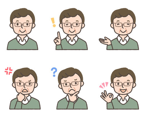 中年男性 おじさん の表情イラスト6種 可愛い無料イラスト 人物素材 フリーラ