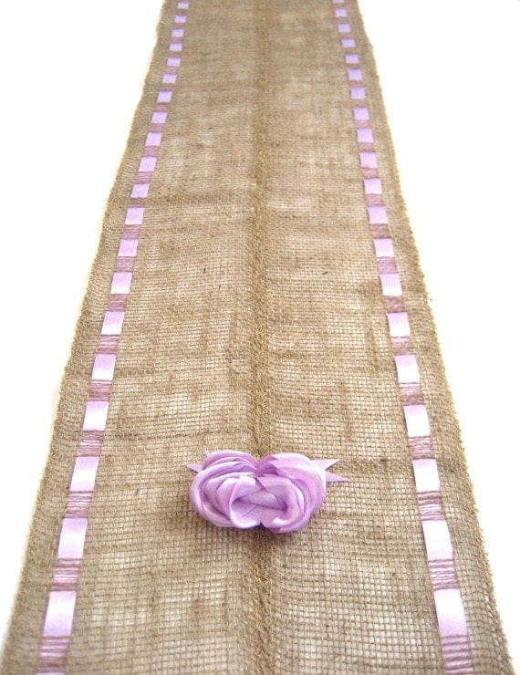 Burlap Table Runner With Lavender Ribbons Spring by Wonders4You