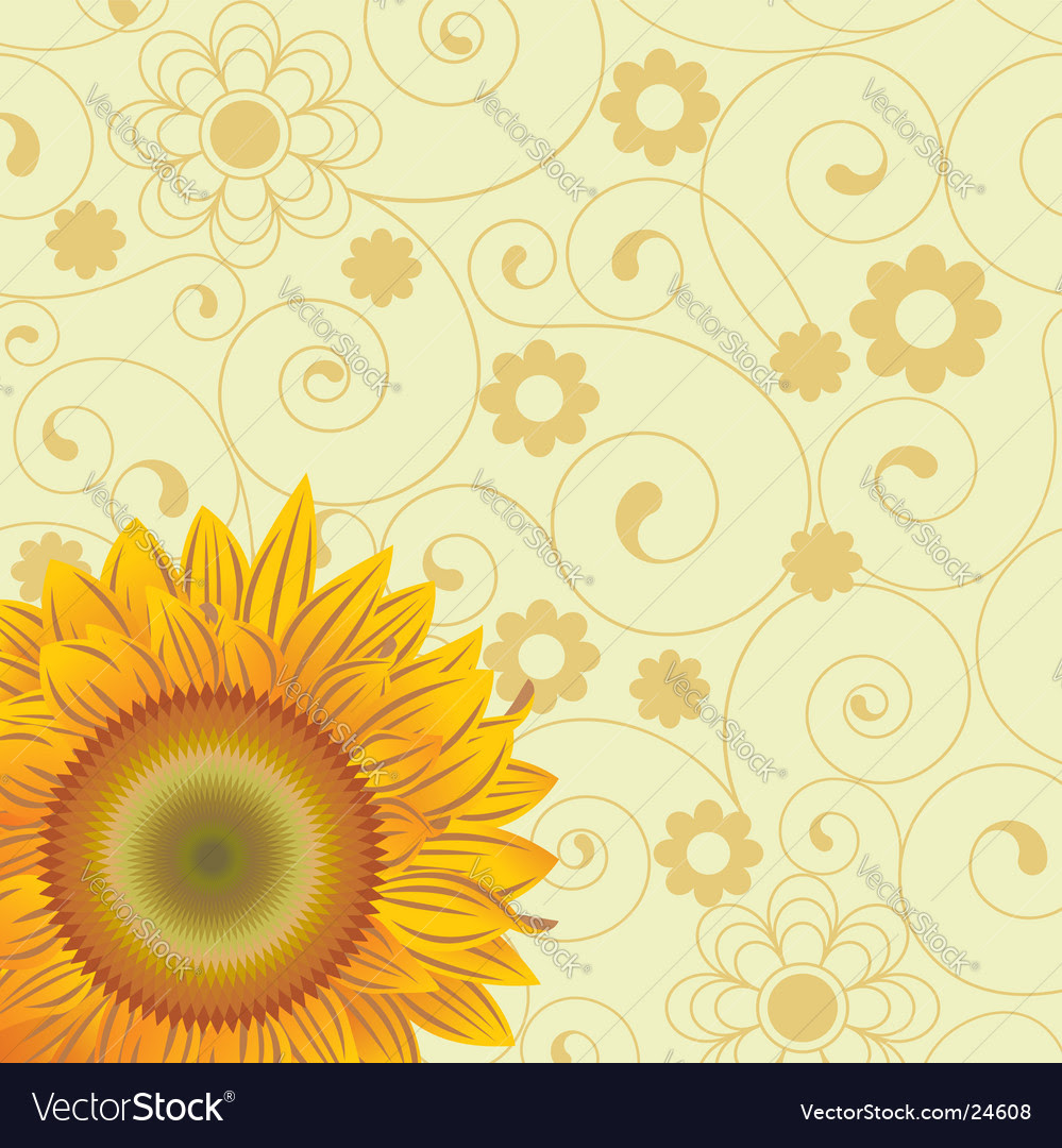 Background with chaotic lines and an abstract flowers and sunflower