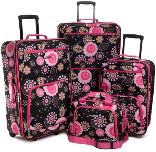 Rockland Luggage Brown Leaf 4 Piece Luggage Set, Pucci, One Size