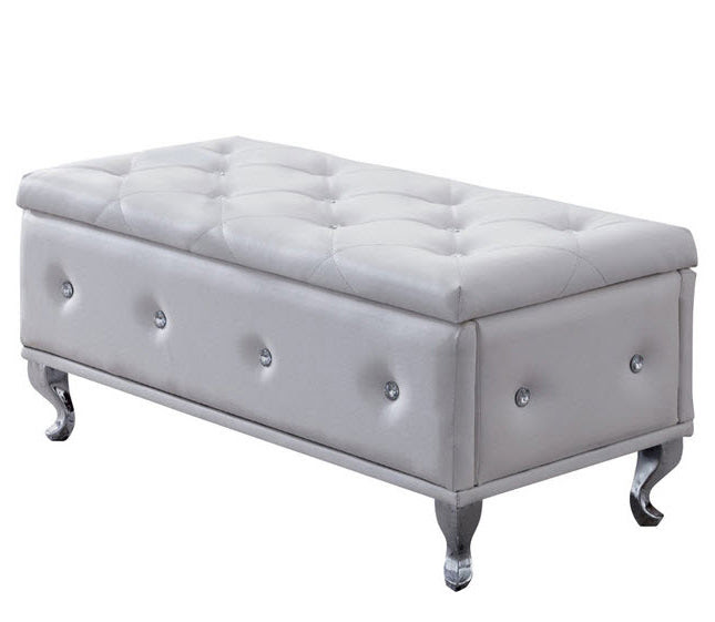 white leather storage footstool