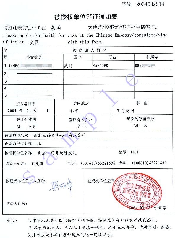 Sample Invitation Letter to China Visa ...