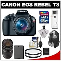 Canon EOS Rebel T3 12.2 MP Digital SLR Camera Body & EF-S 18-55mm IS II Lens with 75-300mm III Lens + 16GB Card + Battery + Backpack Sling Case + Filters + Cleaning Kit