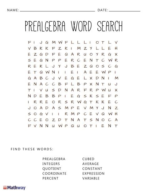 Decimal, algebra, multiplication, fraction, and addition. pre algebra square word search activity print it out and play along