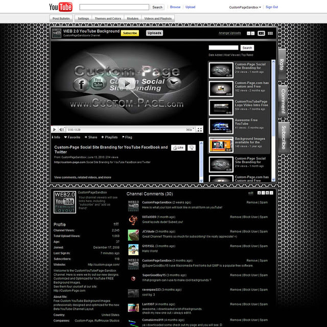  aspects of YouTube channels with stylish buttons and a variety of cool 