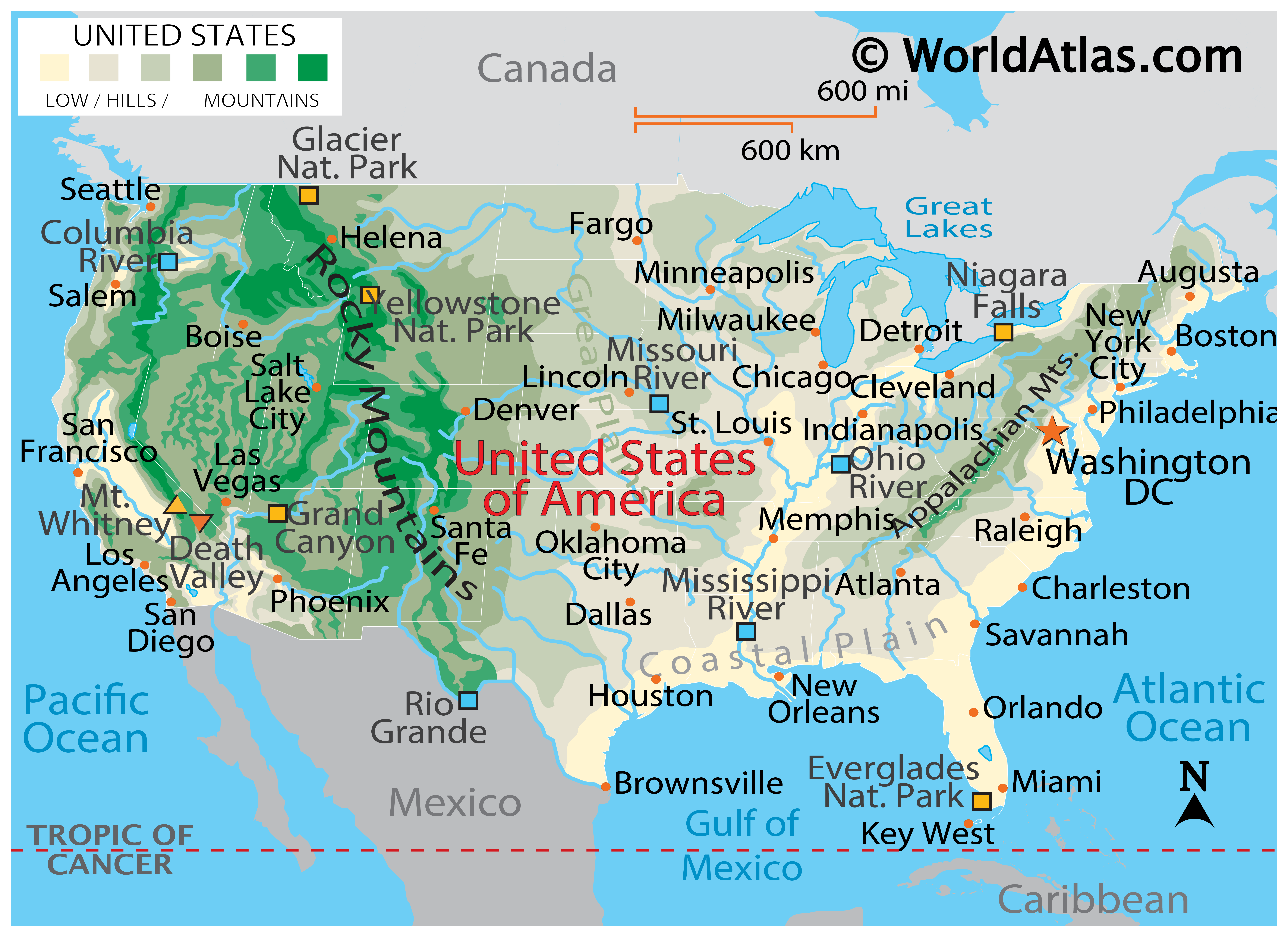 Map United States Of America Showing States Map of United States Of America