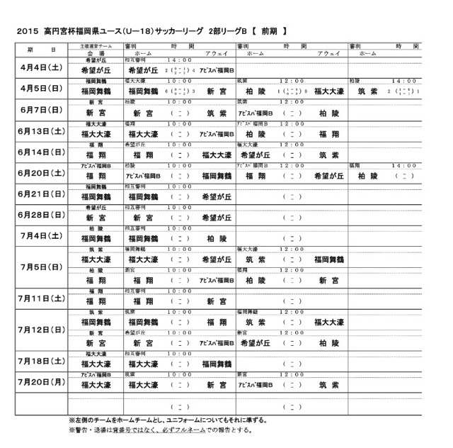 日程 アビスパ福岡u 18 Bチーム 県リーグ2部bグループ アビスパ福岡アカデミー非公式広報部