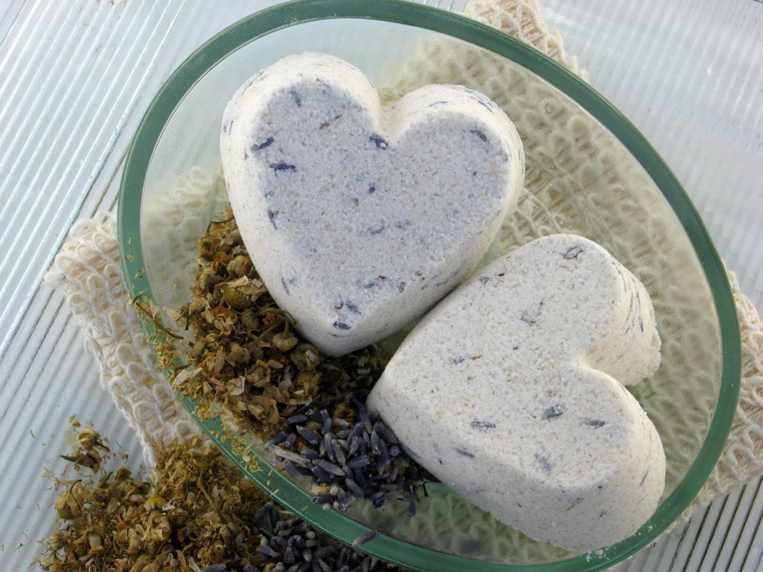 Lavender and Chamomile Heart Shaped Bath Bombs