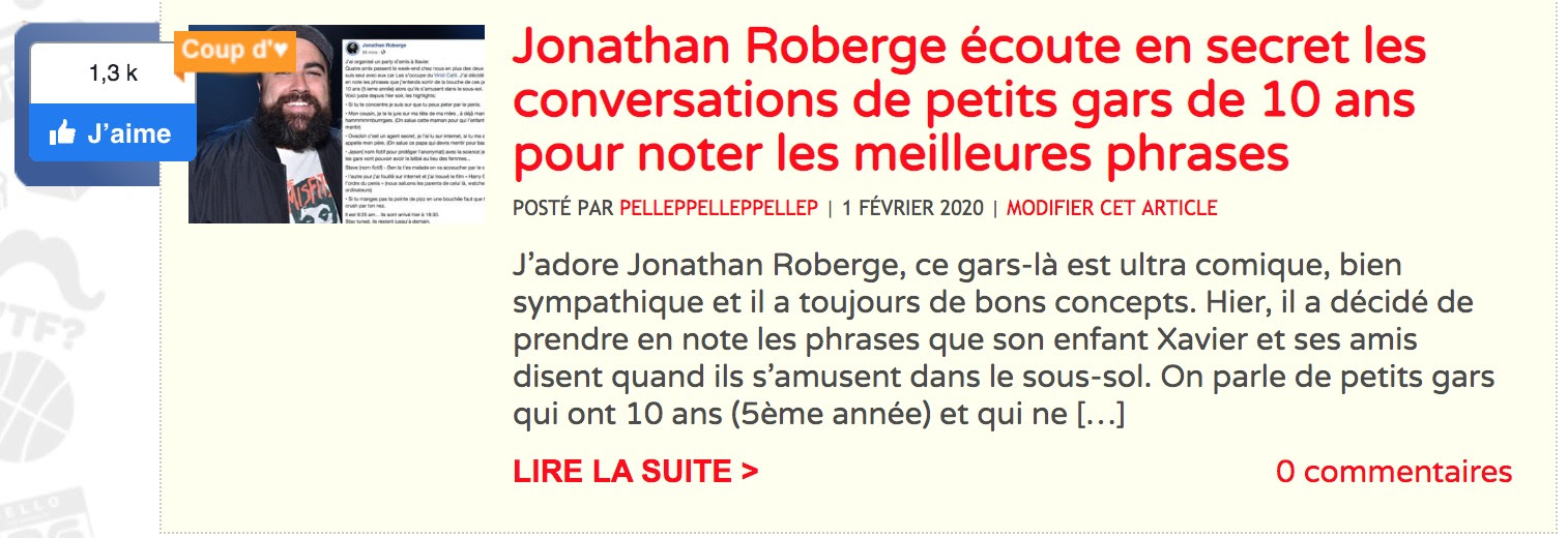 Jonathan Roberge Fait La Suite Des Citations Entendues Ce Week En Avec Une Gang D Enfants De 10 Ans Petit Petit Gamin