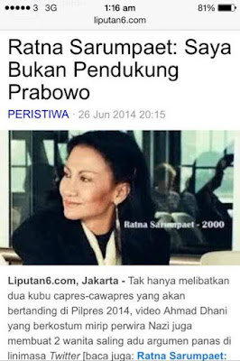 Rayna Sarumpaet Mengaku Bukan Pendukung Prabowo