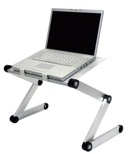FURINNO Hidup - Adjustable Cooler Fan Notebook Laptop Table Portable Bed Tray Book Stand, X7 Silver
