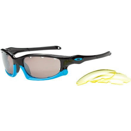 Oakley Split Jacket Sunglasses - Polarized Polished Black-Blue/Black Iridium Vented/Yellow Vented, One Size