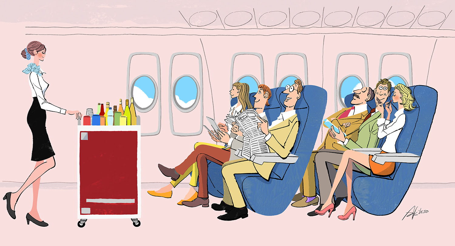 イラスト制作 飛行機で旅行 様々なキャラクターを描く イラストレーターakihisasawadaイラスト デザイン室