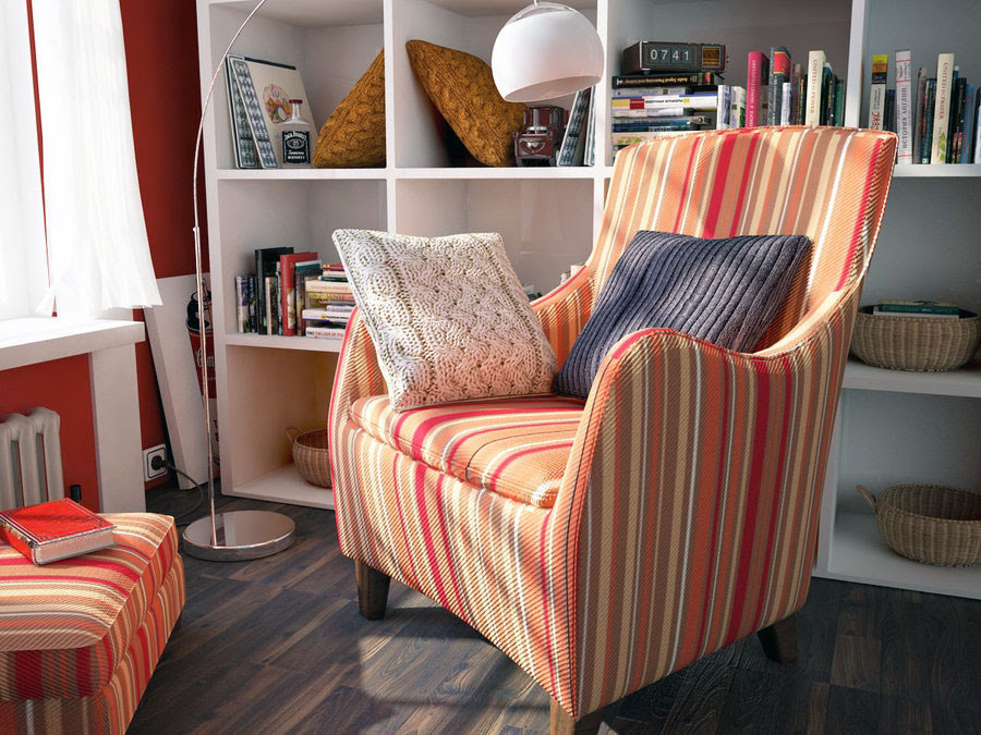 Stylish Modern Reading Corner with Red Chair Ideas - Interior ...