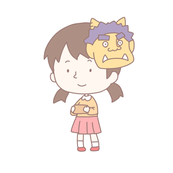 鬼の面をかぶった女の子のイラスト かわいいフリー素材が無料のイラストレイン