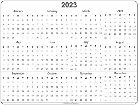  2023 year calendar yearly printable