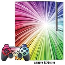 Playstation 3 Skin - System Console Skin and two PS3 Controller Skins - Rainbow Explosion