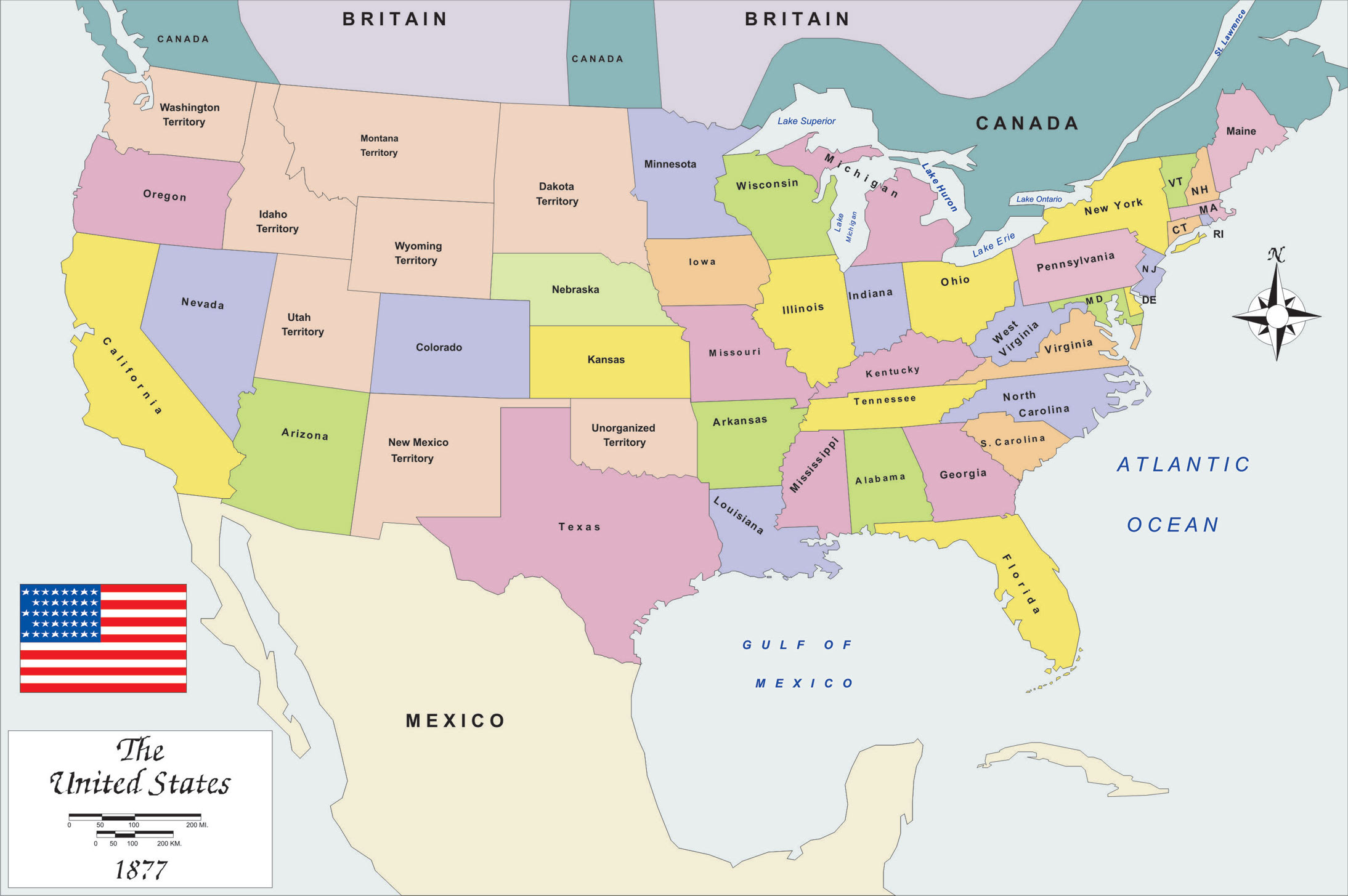 Big Map Of Usa History Map USA 1877 big size