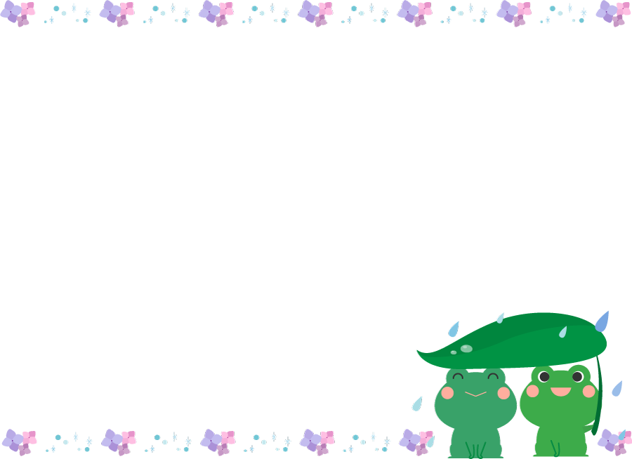 フリーイラスト カエルとアジサイの梅雨の飾り枠でアハ体験 Gahag