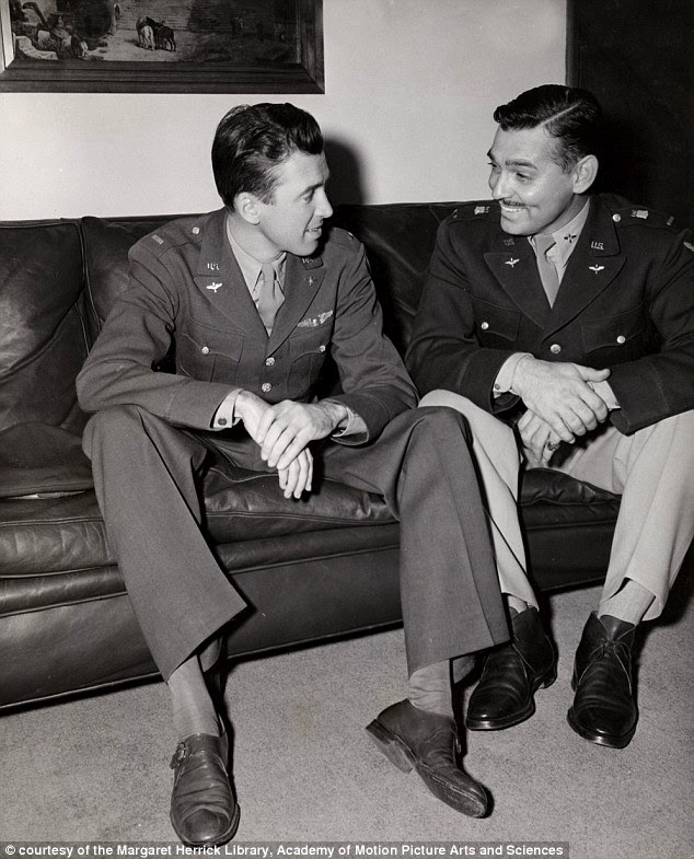 Fellow actor Clark Gable (right, with Stewart) also entered the military and was sent into combat