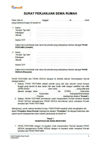 Contoh Surat Perjanjian Sewa Rumah Kontrakan (Pdf / Doc)  Lamudi