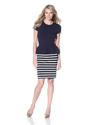 Pink Tartan Women's Bubble Peplum Top (Navy)