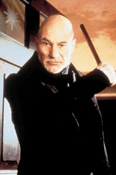 Actor Patrick Stewart as Ebeneezer Scrooge in the TV version of A Christmas Carol