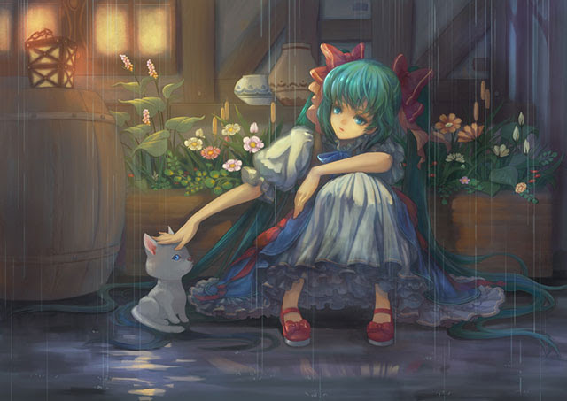 初音ミク ミクとネコの可愛いイラスト画像 ボカロ壁紙