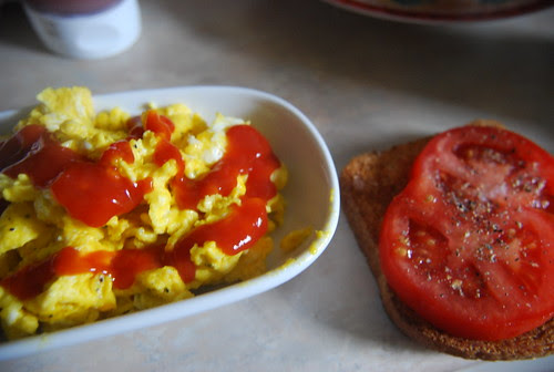 Scrambled eggs and toast