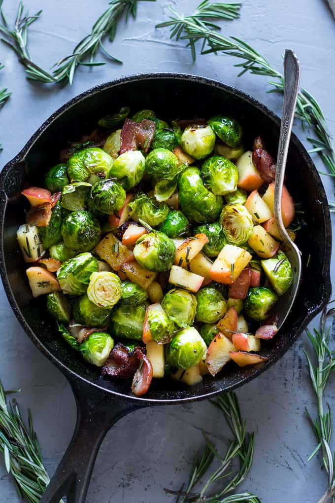Paleo Roasted Brussels Sprouts with Bacon & Apples Whole30