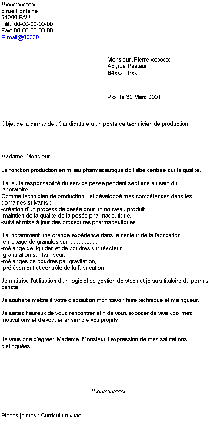 Lettre de motivation technicien de laboratoire 
