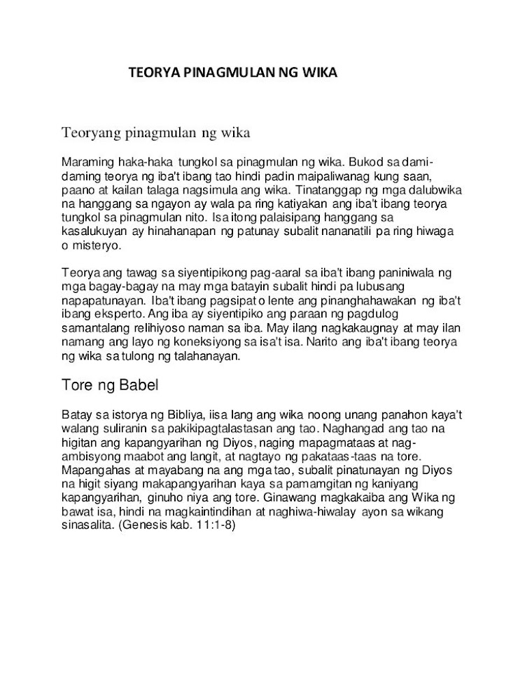 Mga Teorya Na Pinagmulan Ng Wika