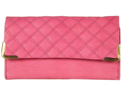 Topshop Quilted Leather Corner Purse In Cerise.