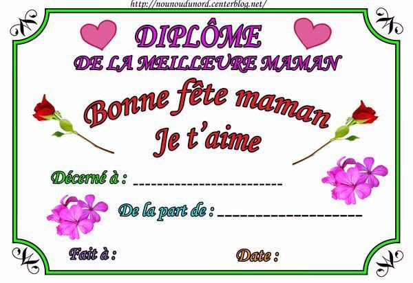 Diplome En Couleur A Imprimer Pour La Fete Des Meres