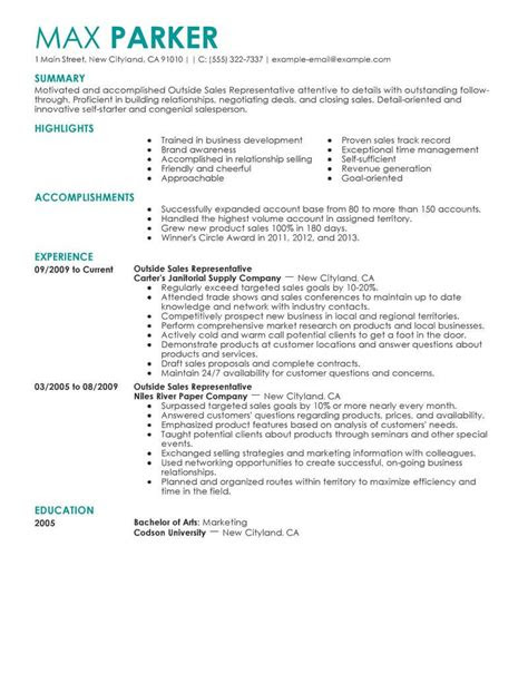 sales representative resume  livecareer