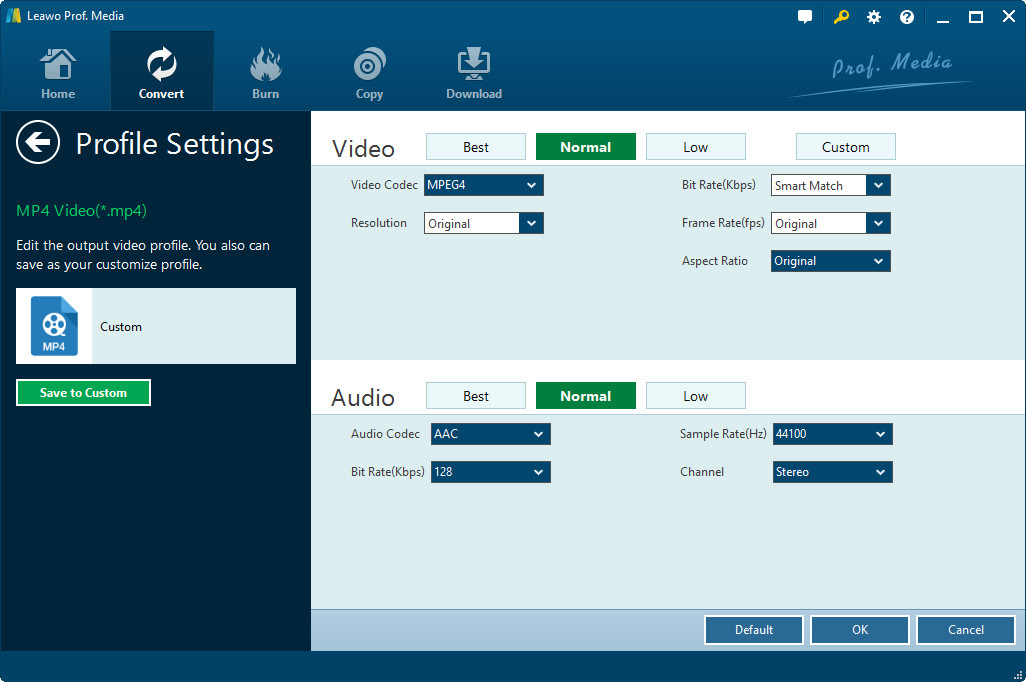 set video and audio parameters