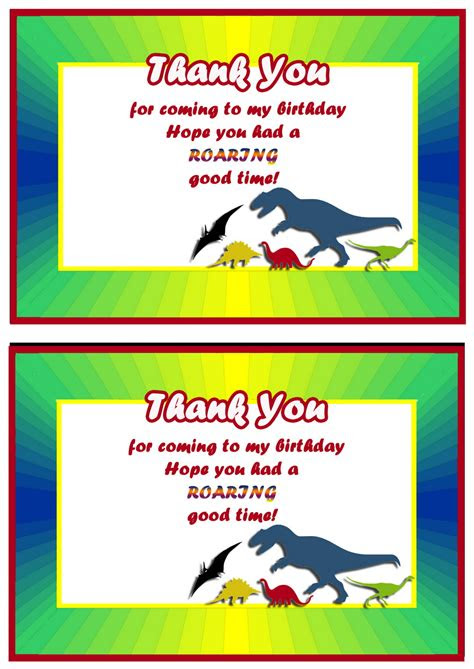  dinosaur thank you cards birthday printable